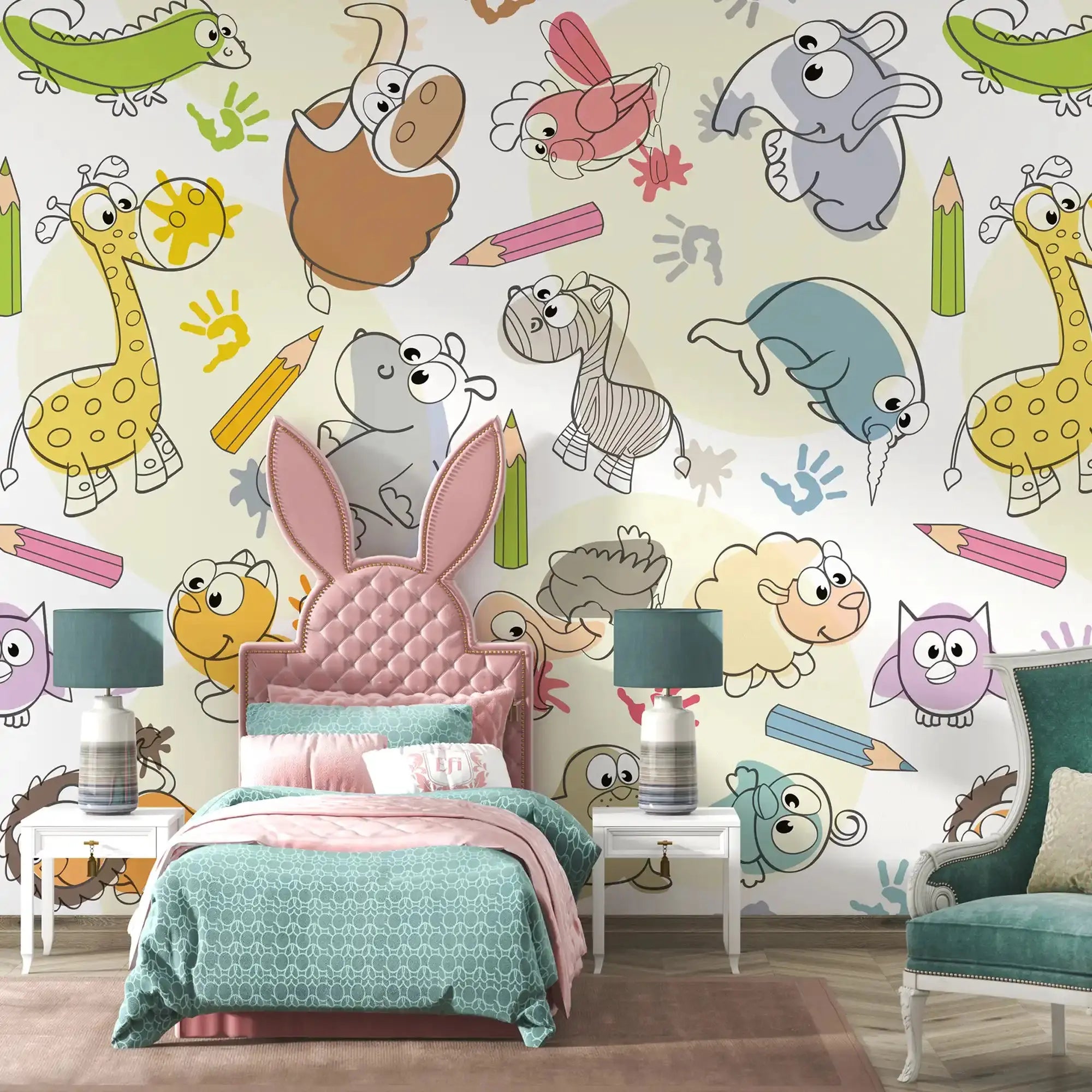 6003 / Colorful Animal Pattern - Peel and Stick Wallpaper for Nursery Decor and Kids Room - Artevella
