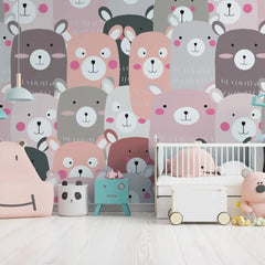 6004 / Adorable Bear Pattern Peel and Stick Nursery Wallpaper - Easy to Apply and Remove - Muted Colors for Kids Room Decor - Eco-Friendly and High Quality - Artevella