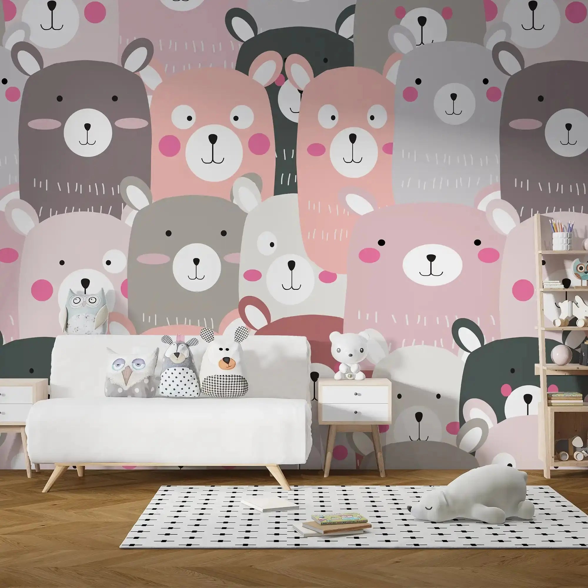 6004 / Adorable Bear Pattern Peel and Stick Nursery Wallpaper - Easy to Apply and Remove - Muted Colors for Kids Room Decor - Eco-Friendly and High Quality - Artevella