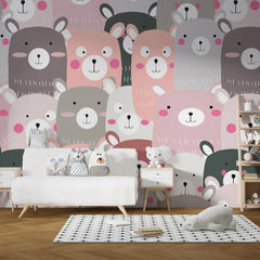 6004 / Adorable Bear Pattern Peel and Stick Nursery Wallpaper - Easy to Apply and Remove - Muted Colors for Kids Room Decor - Eco-Friendly and High Quality - Artevella