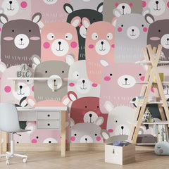 6004 / Adorable Bear Pattern Peel and Stick Nursery Wallpaper - Easy to Apply and Remove - Muted Colors for Kids Room Decor - Eco-Friendly and High Quality - Artevella