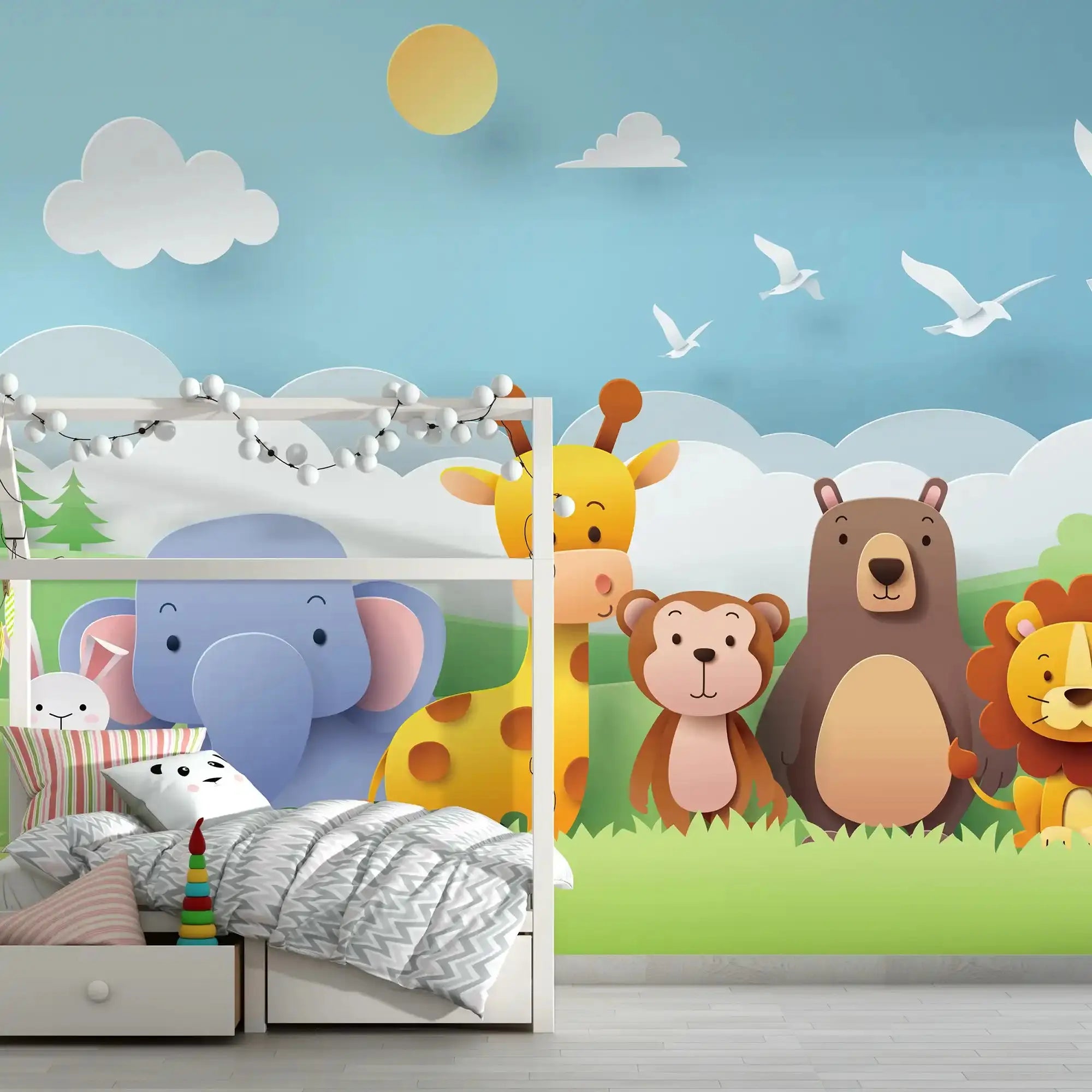 6006 / Peel and Stick Nursery Wallpaper with Colorful Cartoon Animals - Perfect for Child Room, Playroom Decor! - Artevella