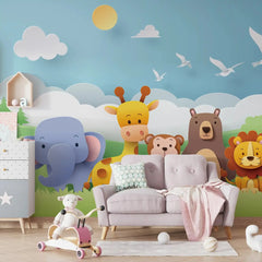 6006 / Peel and Stick Nursery Wallpaper with Colorful Cartoon Animals - Perfect for Child Room, Playroom Decor! - Artevella