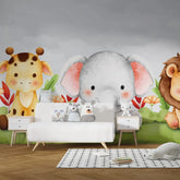 6007 / Playroom Decor with Pastel Animal Wall Mural - Easy Peel and Stick, Temporary Wallpaper - Artevella