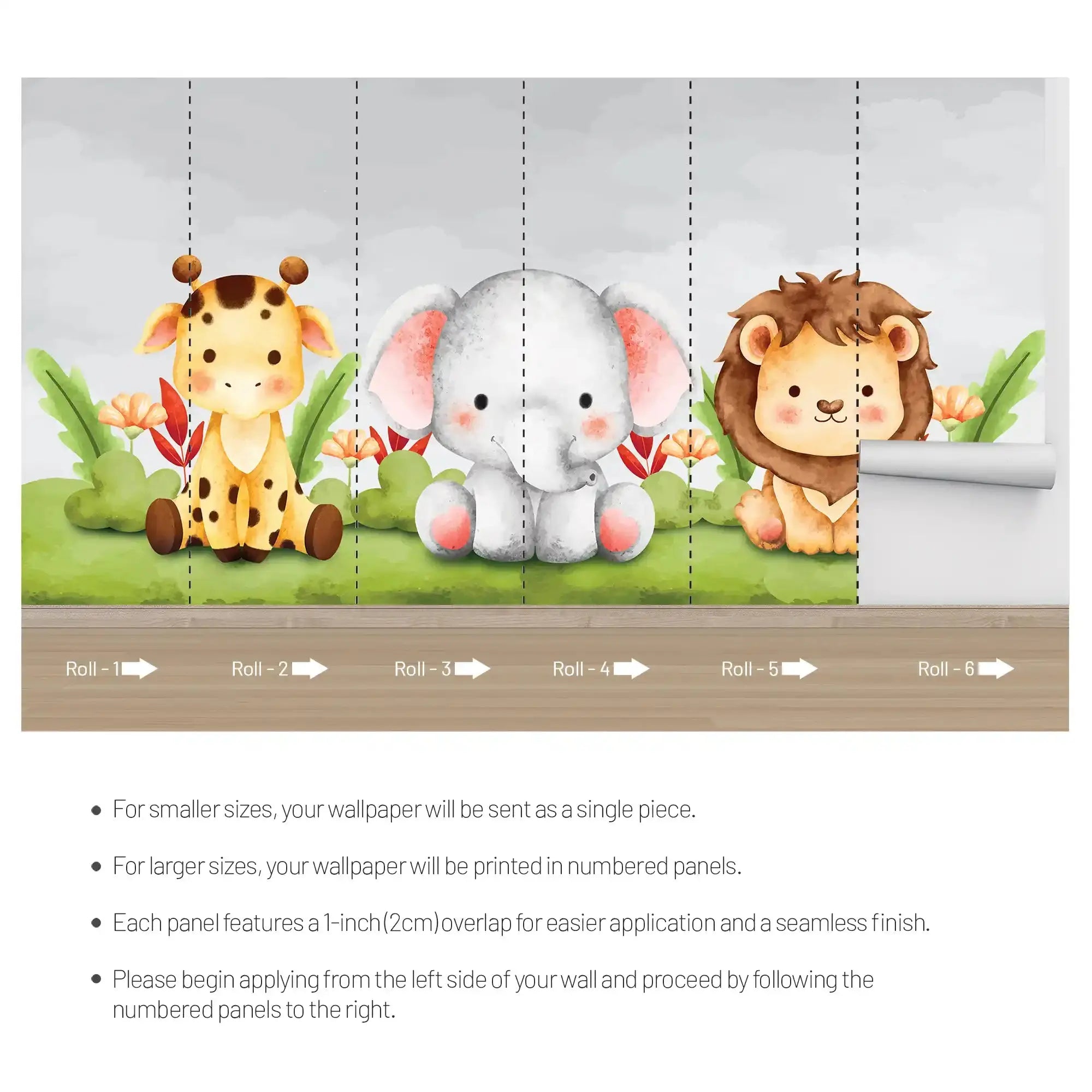 6007 / Playroom Decor with Pastel Animal Wall Mural - Easy Peel and Stick, Temporary Wallpaper - Artevella