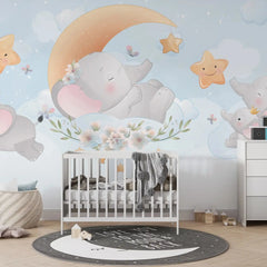 6009 / Self Adhesive, Removable Nursery Wallpaper with Elephant & Floral Design for Child Room - Artevella