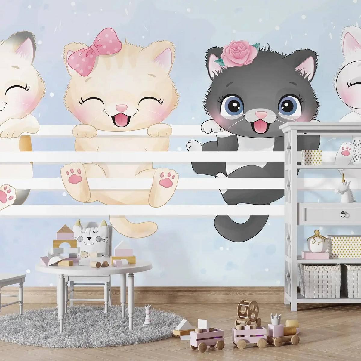 6010 / Adorable Kitten Mural Wallpaper - Self Stick for DIY Nursery Decor, Baby Room Enhancement Decor - Artevella