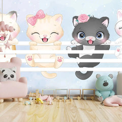 6010 / Adorable Kitten Mural Wallpaper - Self Stick for DIY Nursery Decor, Baby Room Enhancement Decor - Artevella