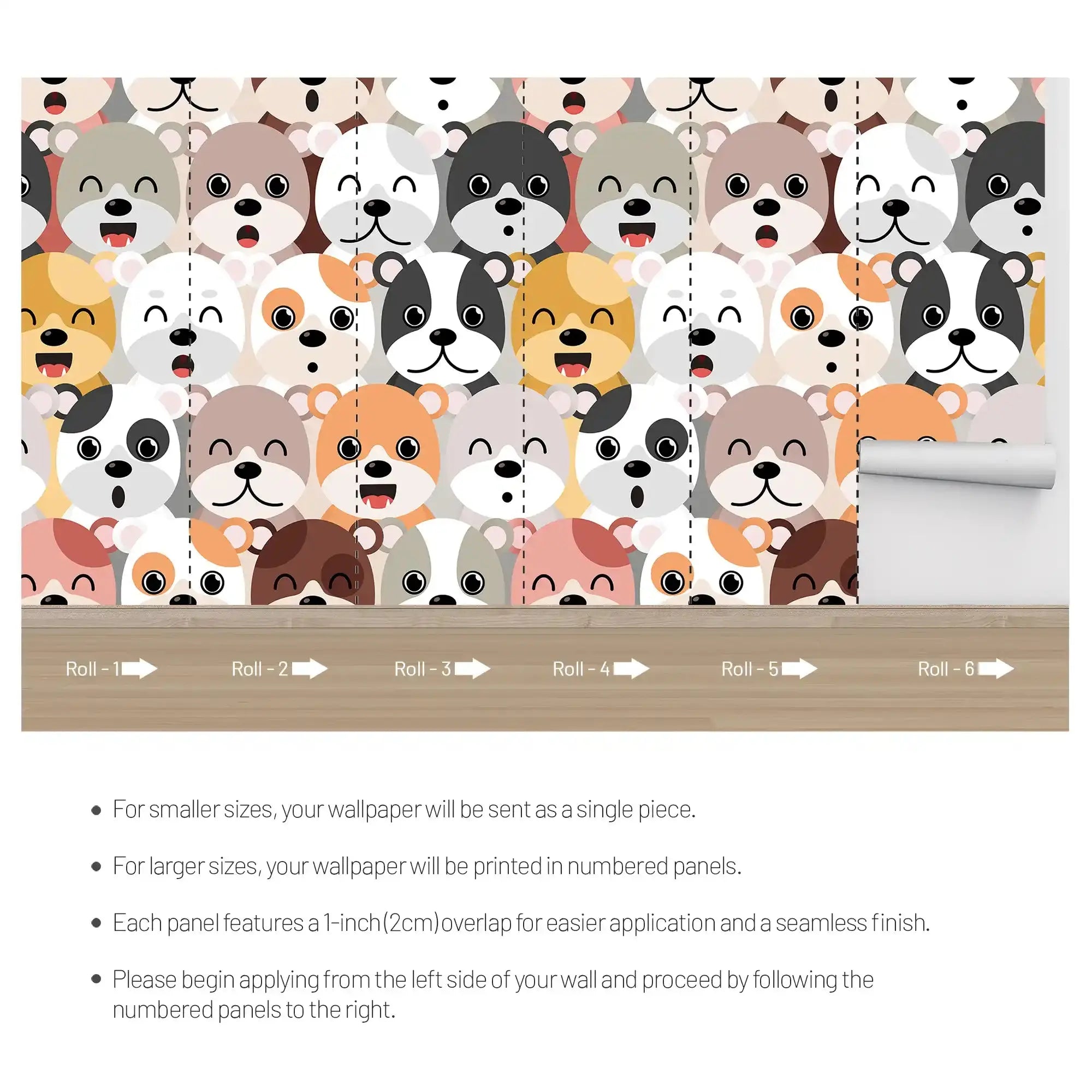 6011 / Nursery Decor Wallpaper - Fun, Colorful Puppy Pattern Peel & Stick Wallpaper - Perfect for Kids Bedroom - Artevella