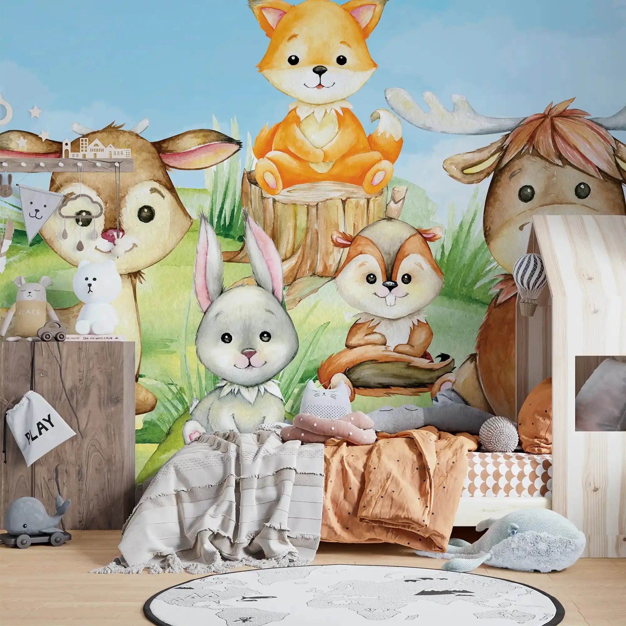 6012 / Forest Animal Themed Peel & Stick Wallpaper - High Quality, Child Room Decor, Ideal for Baby Nursery and Toddler Bedroom - Artevella