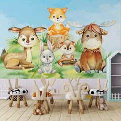 6012 / Forest Animal Themed Peel & Stick Wallpaper - High Quality, Child Room Decor, Ideal for Baby Nursery and Toddler Bedroom - Artevella