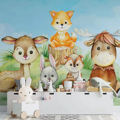 6012 / Forest Animal Themed Peel & Stick Wallpaper - High Quality, Child Room Decor, Ideal for Baby Nursery and Toddler Bedroom - Artevella