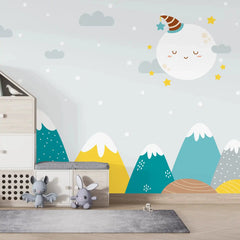 6015 / Peel and Stick Nursery Wallpaper: Cartoon Moon and Stars, Ideal for Kids Room and Playroom Decor - Artevella