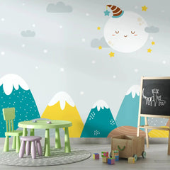 6015 / Peel and Stick Nursery Wallpaper: Cartoon Moon and Stars, Ideal for Kids Room and Playroom Decor - Artevella