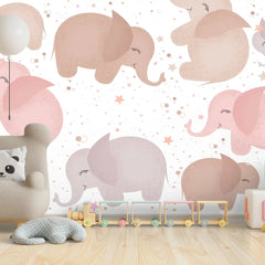 6016 / Baby Room Fun Wallpaper: Kid-friendly, Removable with Elephants and Stars for DIY Nursery Mural - Artevella