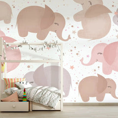 6016 / Baby Room Fun Wallpaper: Kid-friendly, Removable with Elephants and Stars for DIY Nursery Mural - Artevella