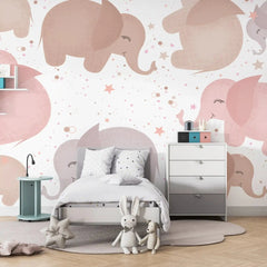 6016 / Baby Room Fun Wallpaper: Kid-friendly, Removable with Elephants and Stars for DIY Nursery Mural - Artevella