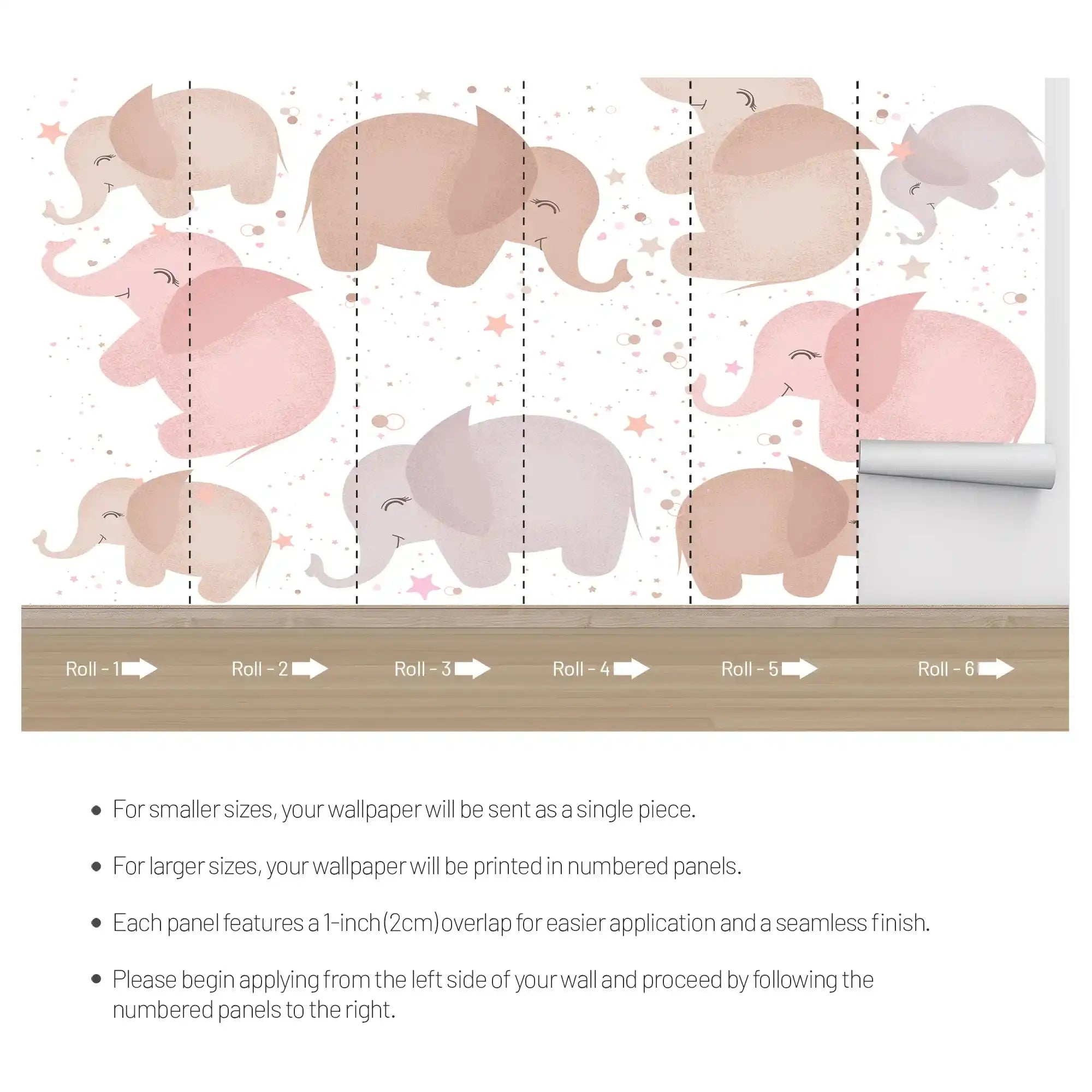 6016 / Baby Room Fun Wallpaper: Kid-friendly, Removable with Elephants and Stars for DIY Nursery Mural - Artevella