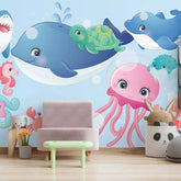 6018 / Nursery Room Peel and Stick Wallpaper: Fun, Removable Under the Sea Animals Mural for Kids Bedroom Decor - Artevella