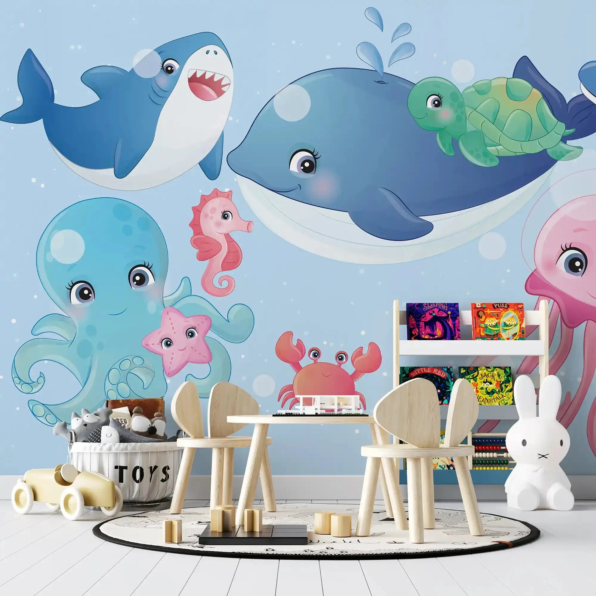 6018 / Nursery Room Peel and Stick Wallpaper: Fun, Removable Under the Sea Animals Mural for Kids Bedroom Decor - Artevella