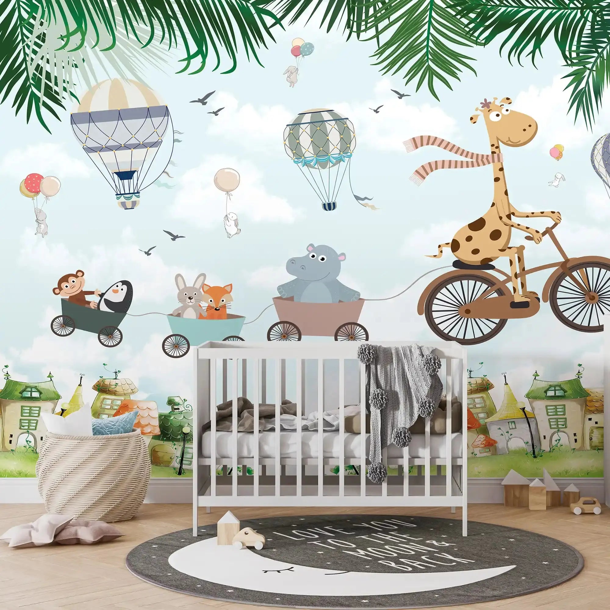 6021 / Peel and Stick Nursery Wallpaper with Colorful Animal Illustration for Kids Bedroom Decor and Playroom Wall Decals - Artevella