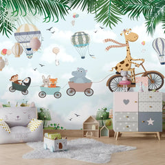 6021 / Peel and Stick Nursery Wallpaper with Colorful Animal Illustration for Kids Bedroom Decor and Playroom Wall Decals - Artevella