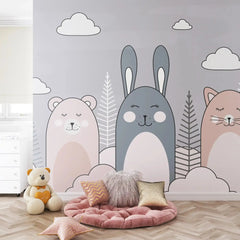 6022 / Fun and Engaging Peel and Stick Wallpaper for Kids Room with Cute Cartoon Animals, Perfect for Nursery Decor - Artevella