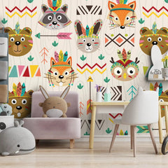 6028 / Boho Nursery Wallpaper Decor: Vinyl Wall Decals Nursery with Bear and Feather Arrow Design, Easy Apply and Remove - Artevella