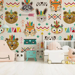 6028 / Boho Nursery Wallpaper Decor: Vinyl Wall Decals Nursery with Bear and Feather Arrow Design, Easy Apply and Remove - Artevella