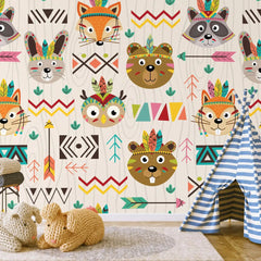 6028 / Boho Nursery Wallpaper Decor: Vinyl Wall Decals Nursery with Bear and Feather Arrow Design, Easy Apply and Remove - Artevella