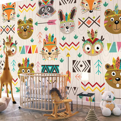 6028 / Boho Nursery Wallpaper Decor: Vinyl Wall Decals Nursery with Bear and Feather Arrow Design, Easy Apply and Remove - Artevella