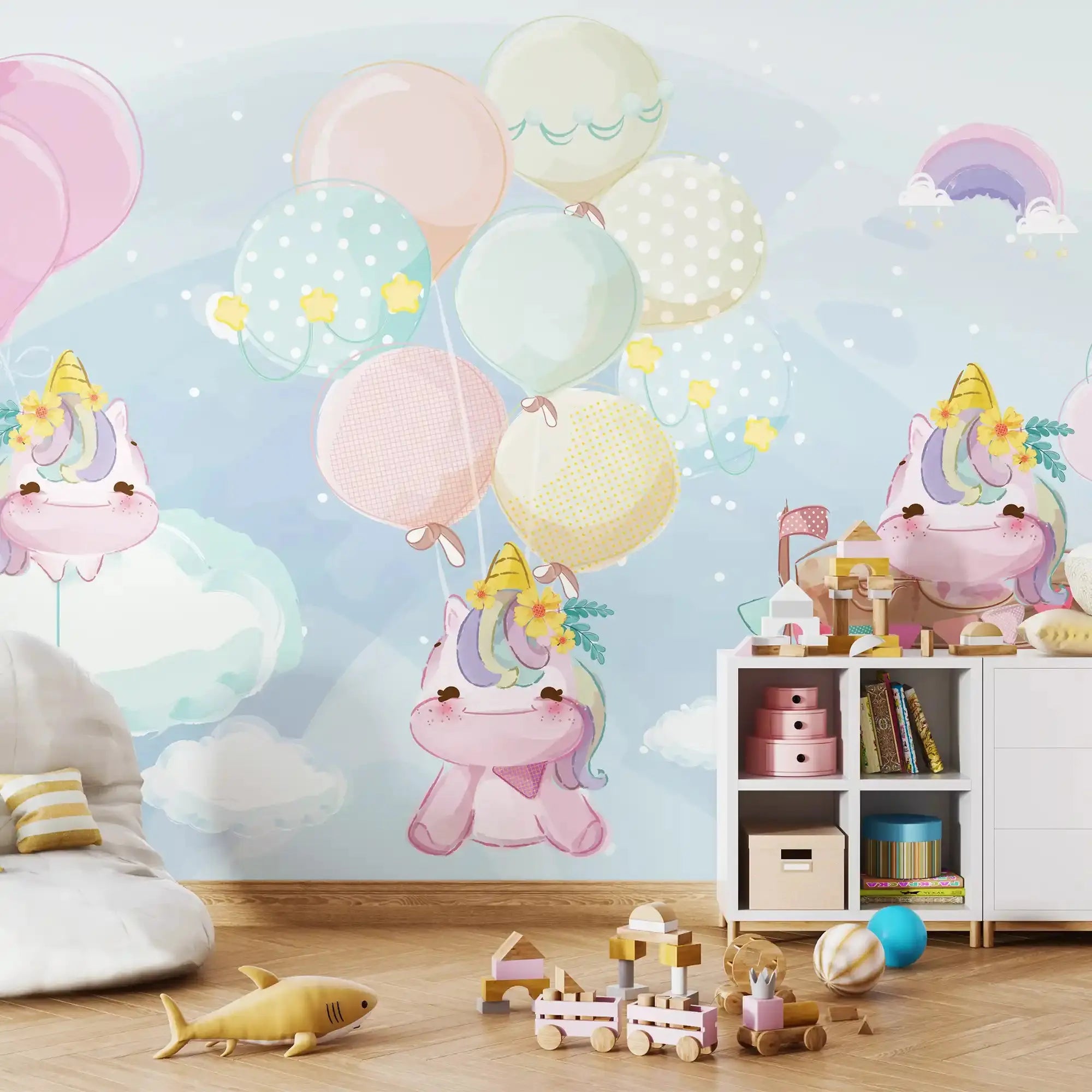 6032 / Flying Unicorns Peel and Stick Wallpaper: Easy-to-Apply, Removable Decor for Nursery and Kids Bedroom - Artevella