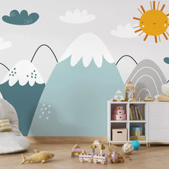 6035 / Sun & Mountain Mural Wallpaper – Peel and Stick Nursery Decor – Perfect Kids Room Wall Decoration - Artevella