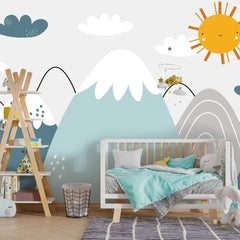 6035 / Sun & Mountain Mural Wallpaper – Peel and Stick Nursery Decor – Perfect Kids Room Wall Decoration - Artevella