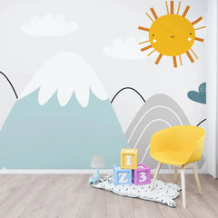 6035 / Sun & Mountain Mural Wallpaper – Peel and Stick Nursery Decor – Perfect Kids Room Wall Decoration - Artevella