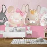 6037 / Peel and Stick Nursery Wallpaper, Pink Bunnies Theme - Removable Kids Room Decor - Artevella
