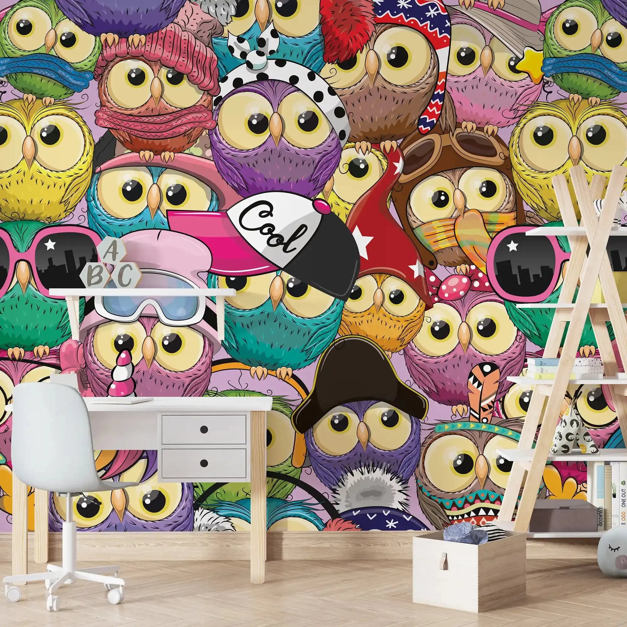 6040 / Peel and Stick Wallpaper with Cute Colorful Owls – Ideal Nursery Decor and Kids Room Wallpaper – Self Adhesive Mural - Artevella