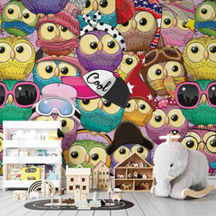 6040 / Peel and Stick Wallpaper with Cute Colorful Owls – Ideal Nursery Decor and Kids Room Wallpaper – Self Adhesive Mural - Artevella