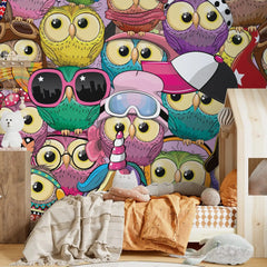 6040 / Peel and Stick Wallpaper with Cute Colorful Owls – Ideal Nursery Decor and Kids Room Wallpaper – Self Adhesive Mural - Artevella