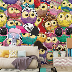 6040 / Peel and Stick Wallpaper with Cute Colorful Owls – Ideal Nursery Decor and Kids Room Wallpaper – Self Adhesive Mural - Artevella
