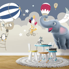 6048 / Peel and Stick Animal Wallpaper: Brighten Up Baby Nursery Kids Room with Elephant and Penguins Mural - Artevella