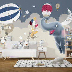 6048 / Peel and Stick Animal Wallpaper: Brighten Up Baby Nursery Kids Room with Elephant and Penguins Mural - Artevella