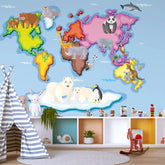 6060 / Child Room Decorative Wallpaper: Peel and Stick World Map, Animal Theme, Toddler Bedroom Decor - Artevella