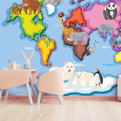 6060 / Child Room Decorative Wallpaper: Peel and Stick World Map, Animal Theme, Toddler Bedroom Decor - Artevella