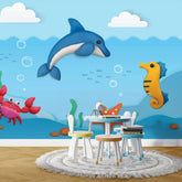 6063 / Baby Room Wallpaper: Cute Fish, Dolphin, Turtle Design, Peel and Stick, Nursery Decor - Artevella