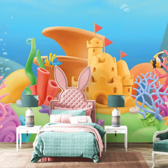 6064 / Underwater Castle Peel and Stick Wallpaper: Oceanic Cartoon Scene for Nursery and Kids Room Decor - Artevella