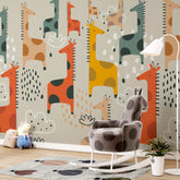 6079 / Self-Adhesive Kids Bedroom Mural Wallpaper: Colorful Giraffes for Fun Nursery Decor