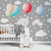 6090 / Flying Elephants and Rabbits Nursery Wallpaper: Peel and Stick, Self Adhesive, Ideal for Boho Nursery and Playroom Decor