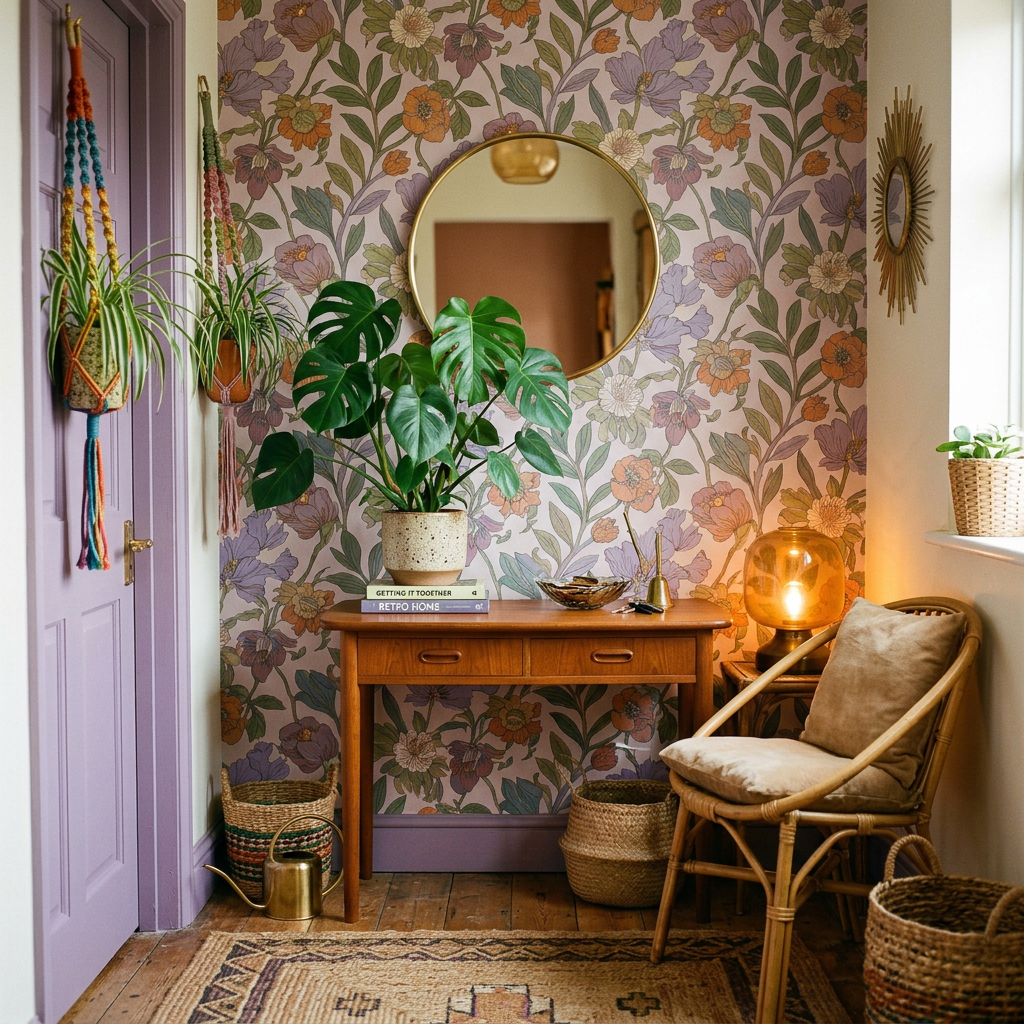 How to Style a 70s Retro Lilac Botanical Entryway