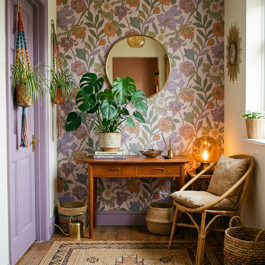 How to Style a 70s Retro Lilac Botanical Entryway